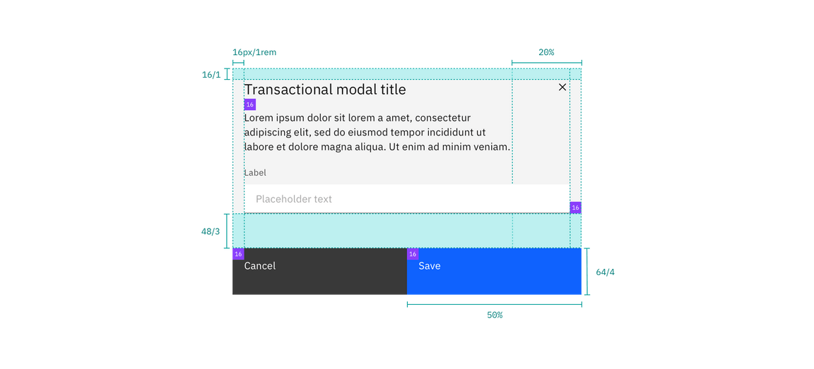 Structure and spacing measurements for a transactional modal